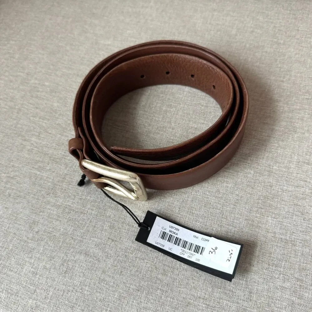 Orciani Copper Moka Brown Italian Leather Silver Square Buckle Belt 100 NEW 36